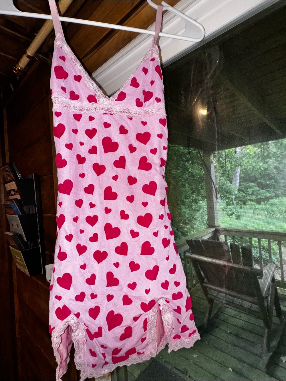 Dolls Kill Sugar Thrillz Pink Heart Print Lace Trim Slip Dress